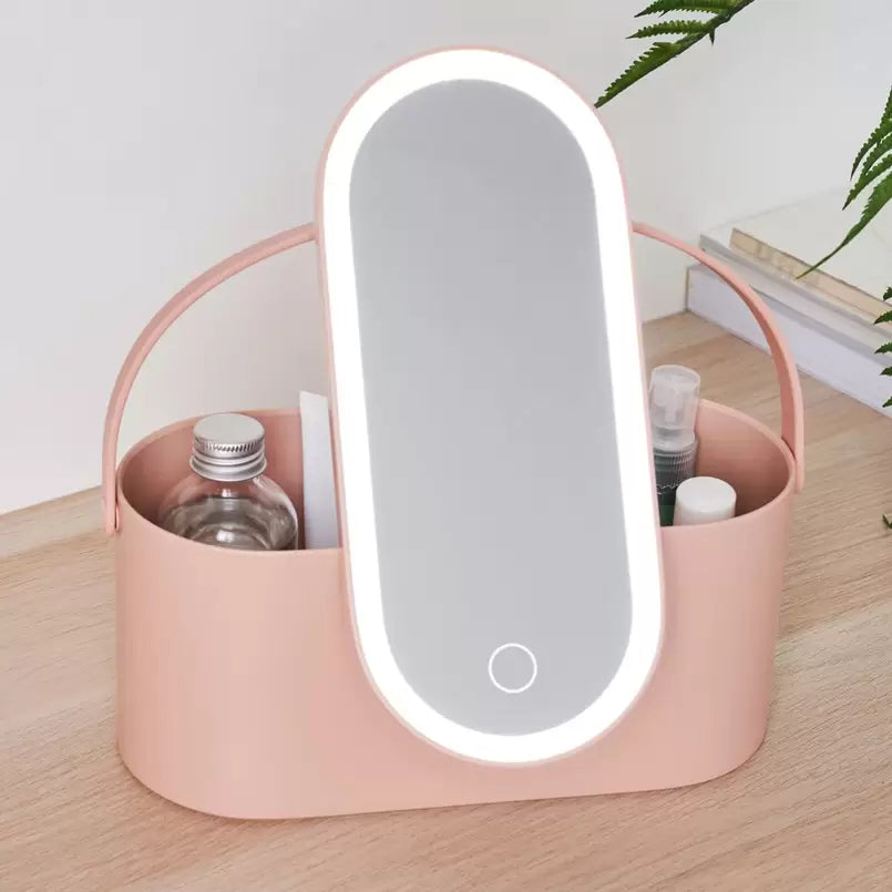 Boîte de maquillage portable avec miroir lumineux LED