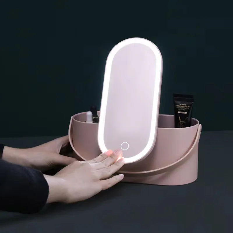 Boîte de maquillage portable avec miroir lumineux LED