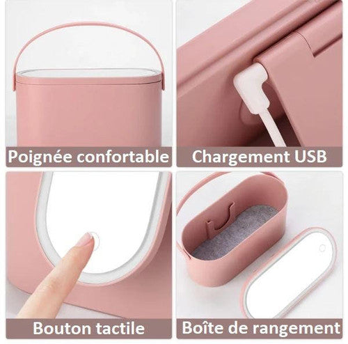 Boîte de maquillage portable avec miroir lumineux LED